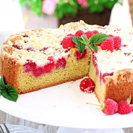 Raspberry Vanilla Streusel Coffee Cake