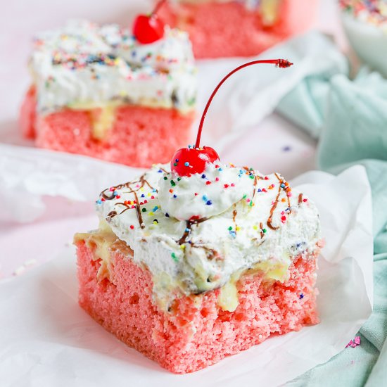 Banana Split Poke Cake