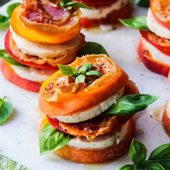 peachy caprese pancetta stacks