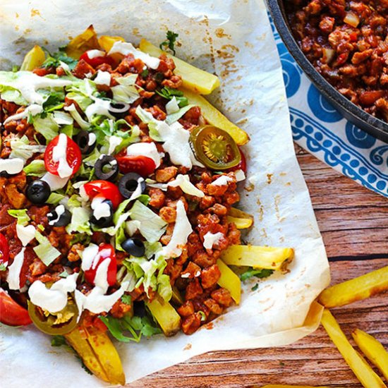 Loaded vegan chili fries