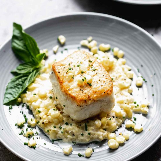 Halibut with Creamed Corn