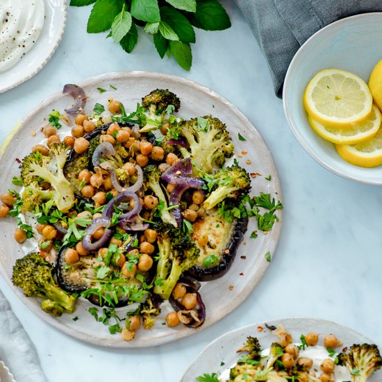 Eggplant Chickpea Broccoli Salad