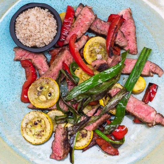 Grilled Rib Eye and Charred Veggies