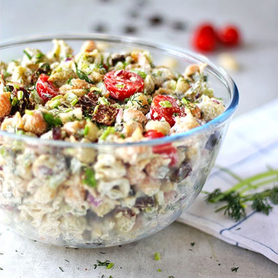 vegan dill pickle pasta salad