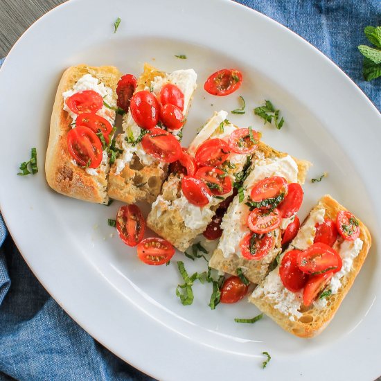 burrata toasts with tomato salad