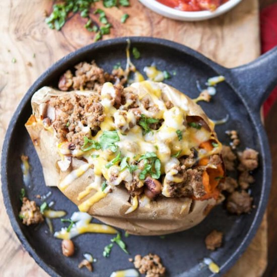 TACO BEEF STUFFED SWEET POTATOES