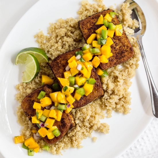 spiced tofu with mango salsa