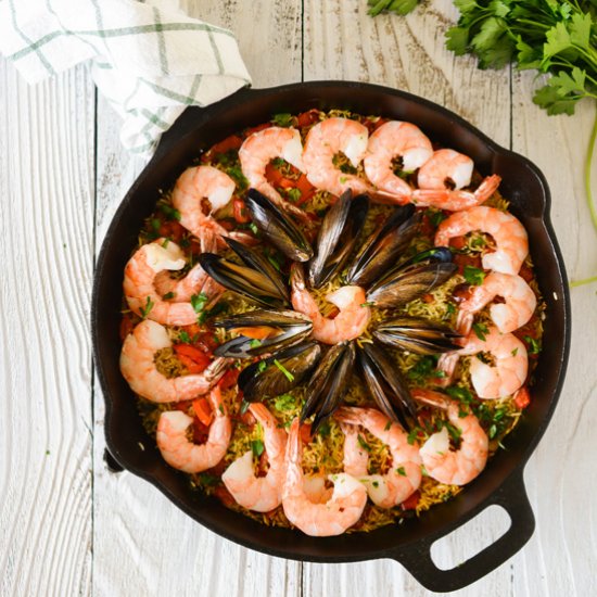 Roasted Mussels & Shrimp Paella