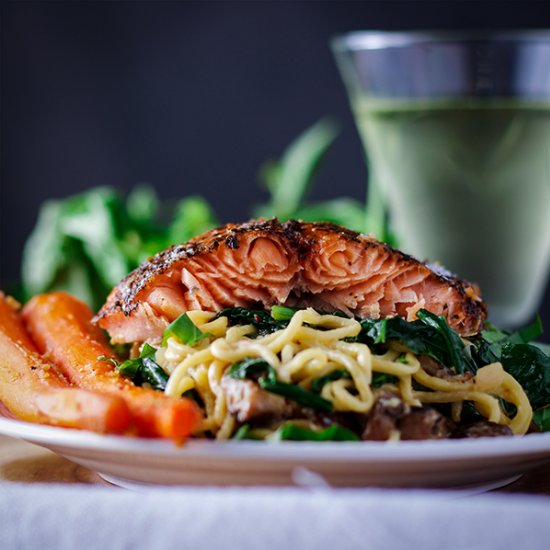 Miso Buttered Pasta with Salmon