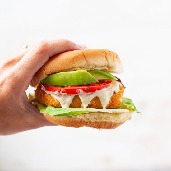 Buffalo Chickpea Veggie Burgers