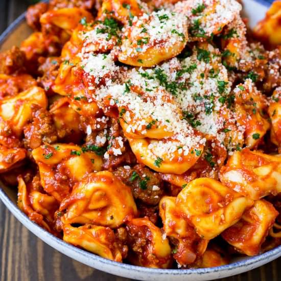 Cheese Tortellini in Meat Sauce