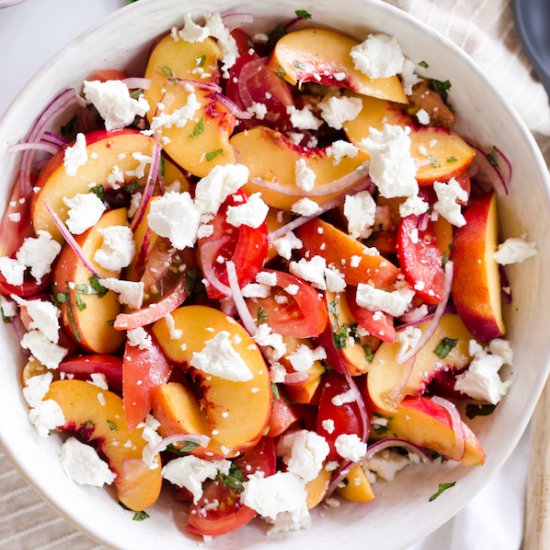 Tomato Peach and Goat Cheese Salad