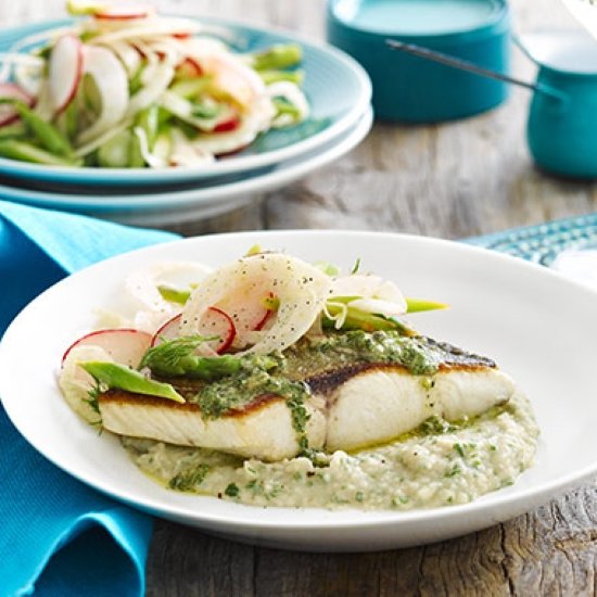 Kingfish with salsa verde & fennel