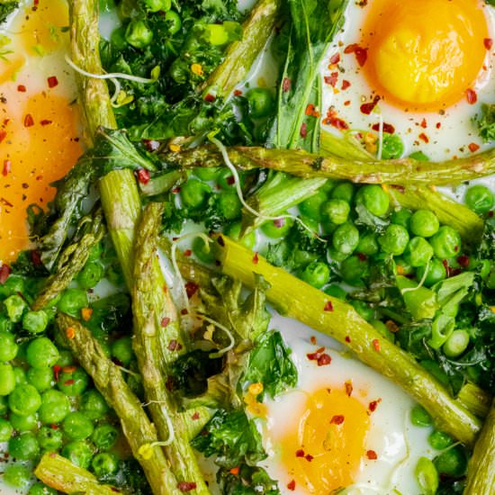 summer greens breakfast baked eggs