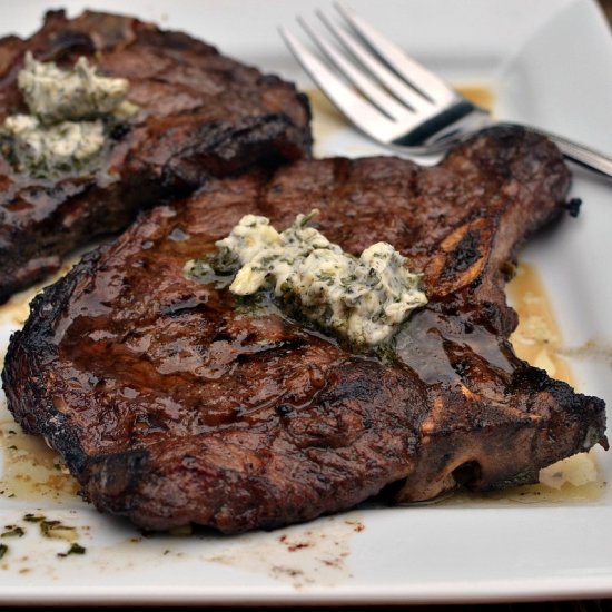 Marinated Herb Butter T Bone Steaks