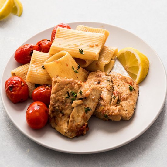 White Wine Fish Pasta with Tomatoes