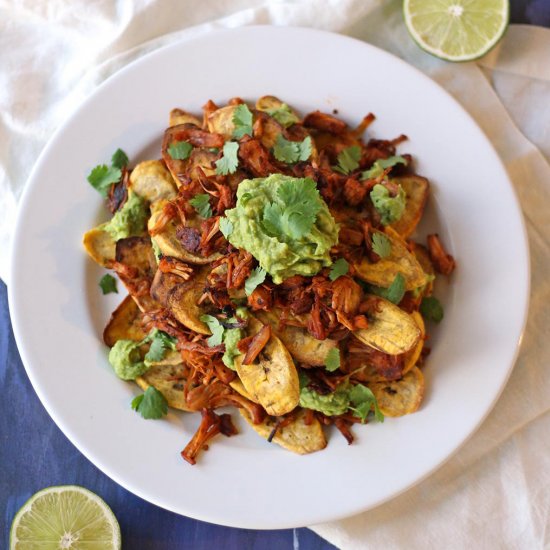 Jerk Jackfruit Plantain Nachos