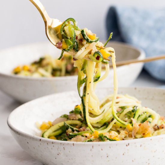 Spicy Corn Zoodle Carbonara