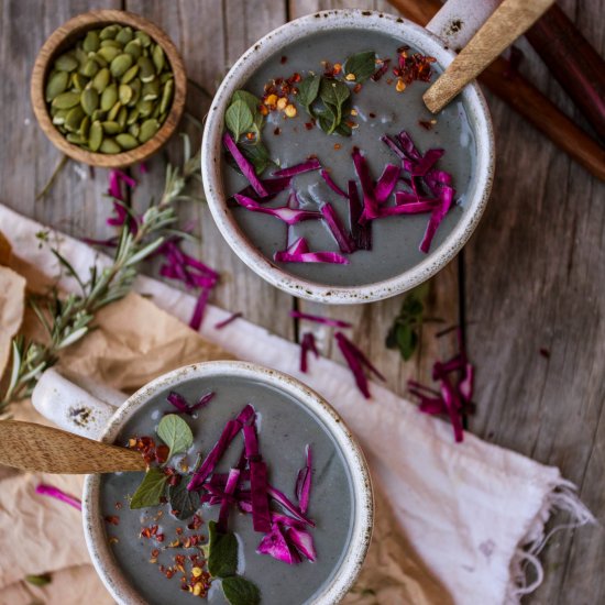 Purple cabbage and potato soup