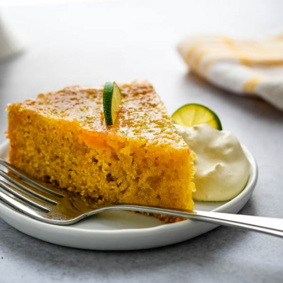 Moist Mango Lime Cornmeal Cake