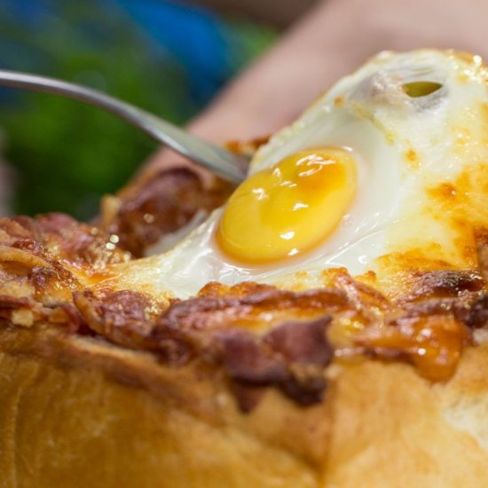 Pork Stuffed Bread with Egg on Top