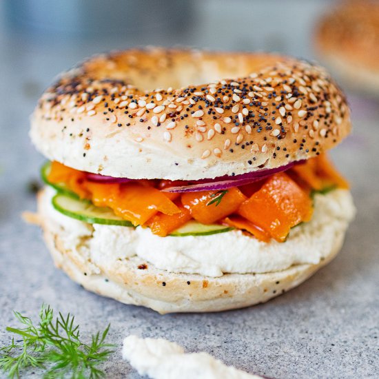 Vegan salmon & cream cheese bagel