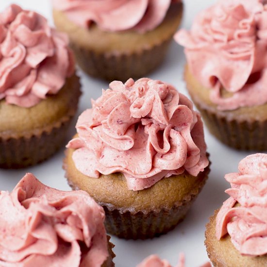 Lemon Cupcakes w/ Strawberry Icing