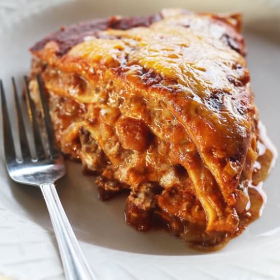 Beefy Cheesy Enchilada Casserole