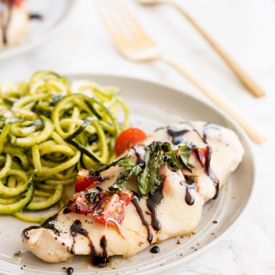 Chicken Caprese with Pesto Zoodles