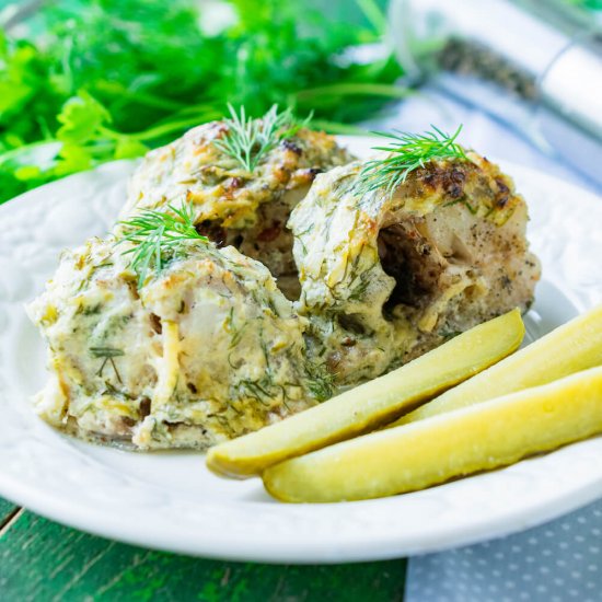 Baked Pollock with Sour Cream Sauce