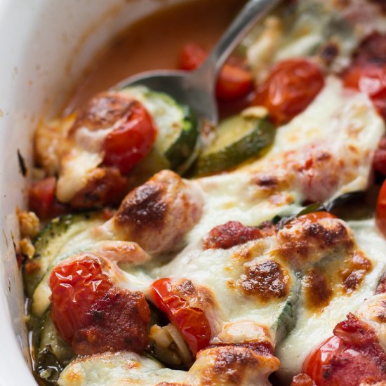 Zucchini, Tomatoes, Mozzarella Bake