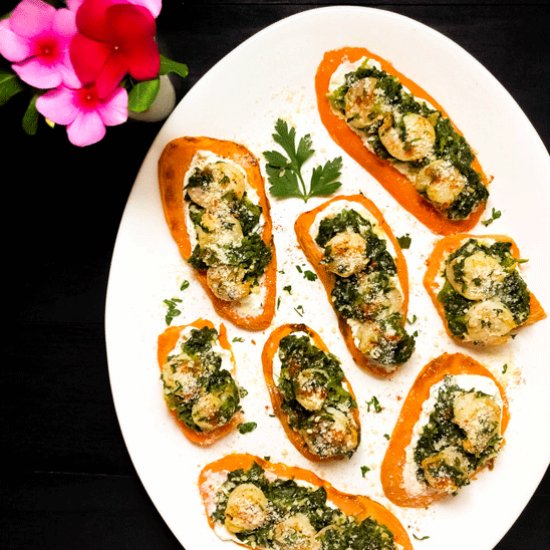 Shrimp & Spinach Sweet PotaTOASTS