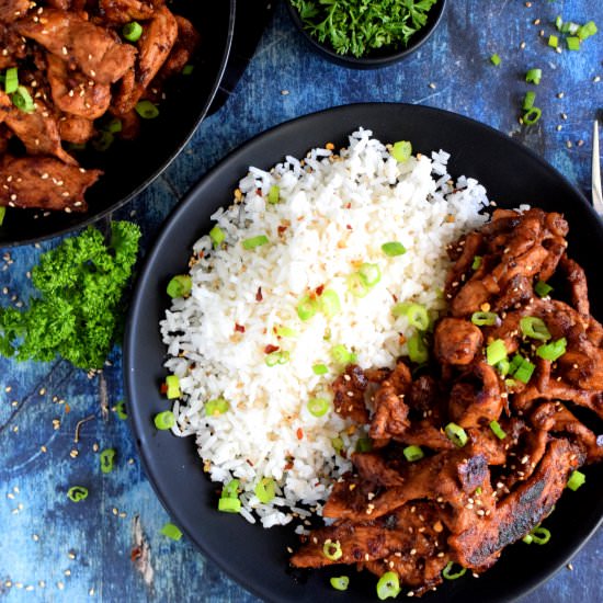 Quick Fry Marinated Pork with Rice