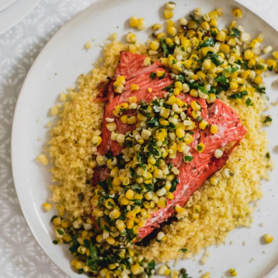 Grilled Salmon with Corn and Caper