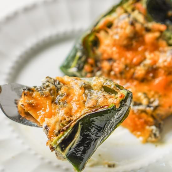 Low Carb Chicken Stuffed Poblanos