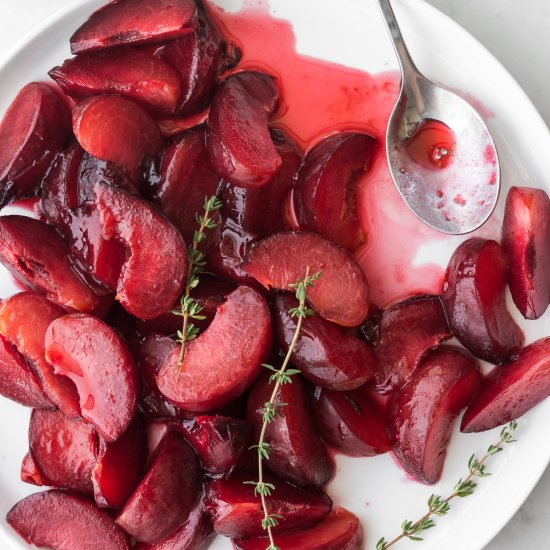 honey thyme poached plums