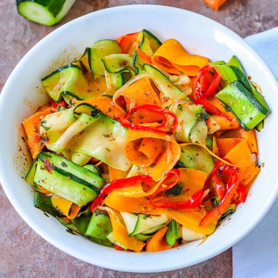 Spicy zucchini carrot ribbons pasta