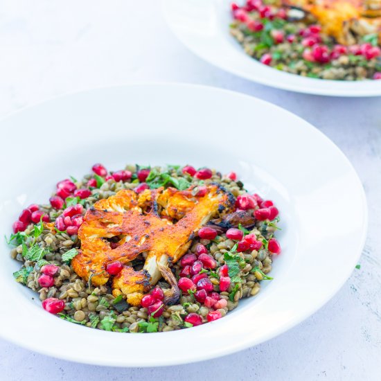 Harissa Cauliflower Steaks &Lentils