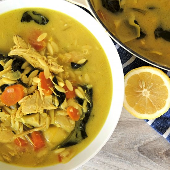 Chicken & Orzo Soup with Turmeric