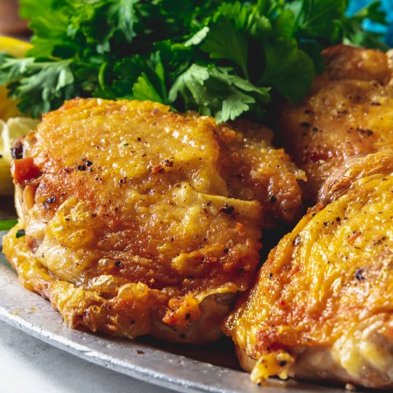 Crispy Pan Fried Chicken Thighs