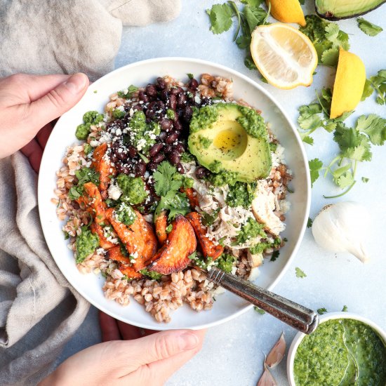 grain bowl with 7-ingredient sauce