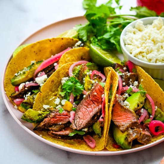 Tacos Carne Asada w/Grass Fed Steak