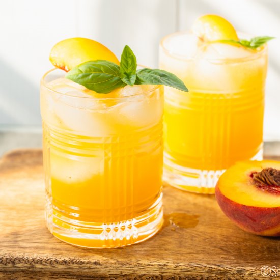 Basil Peach Whiskey Cocktail