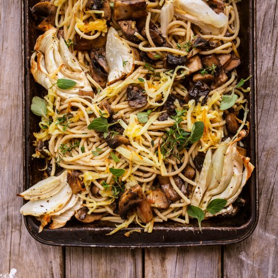 Mushroom spaghetti with parsnip