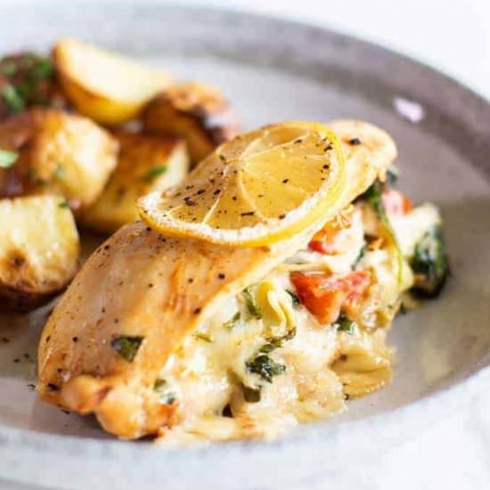 Artichoke Spinach Stuffed Chicken