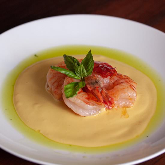 Corn Puree with Prawns