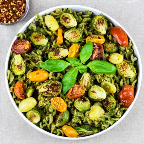 Roasted Vegetable Pasta with Pesto