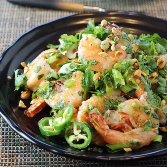 Shrimp with lime, cilantro, peanuts