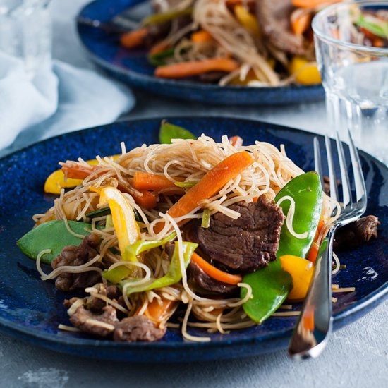 Beef stir Fry with Rice Noodles