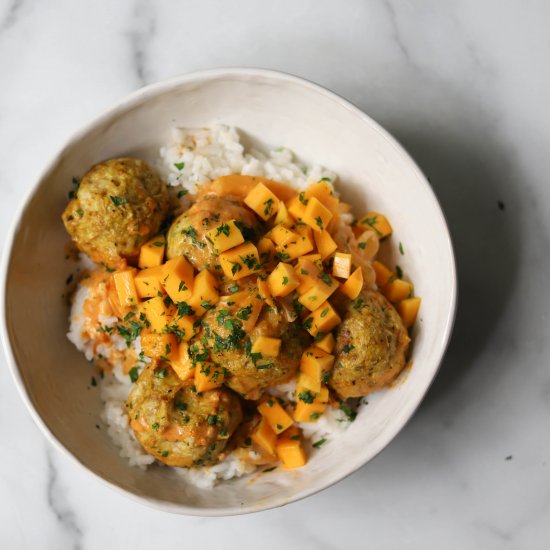 Curry Chicken Meatball Bowls